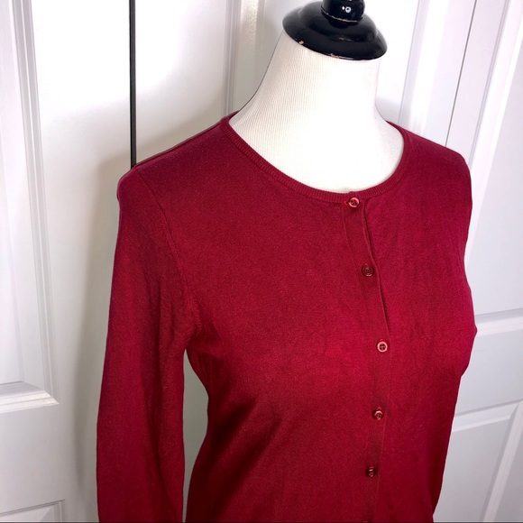 August Silk Knit Red Cardigan Sweater Medium - Picture 5 of 11